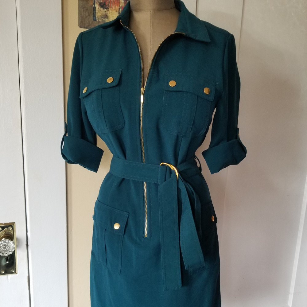 Sharagano Size 10 Teal Belted Dress